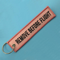 Doreen Box Remove Before Flight Fashion Tags Keychain Keyring Rectangle Polyester Embroidery Message 13*3CM Multicolor 1 Piece